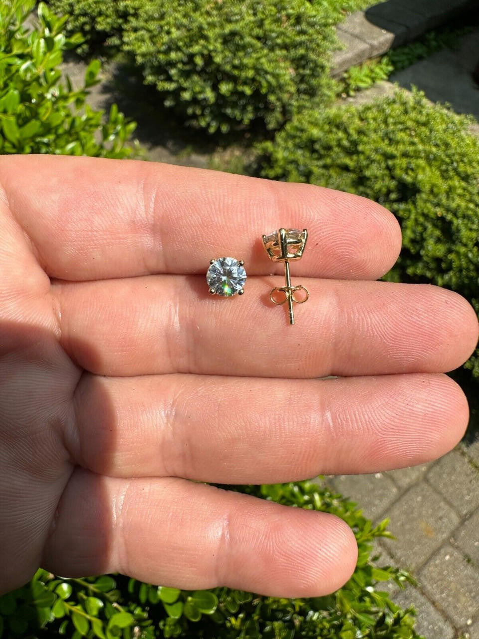 MOISSANITE Solitaire Pushback Stud Earrings - 14k Gold Vermeil 925 Silver - 3mm-10mm - 0.2-8ct