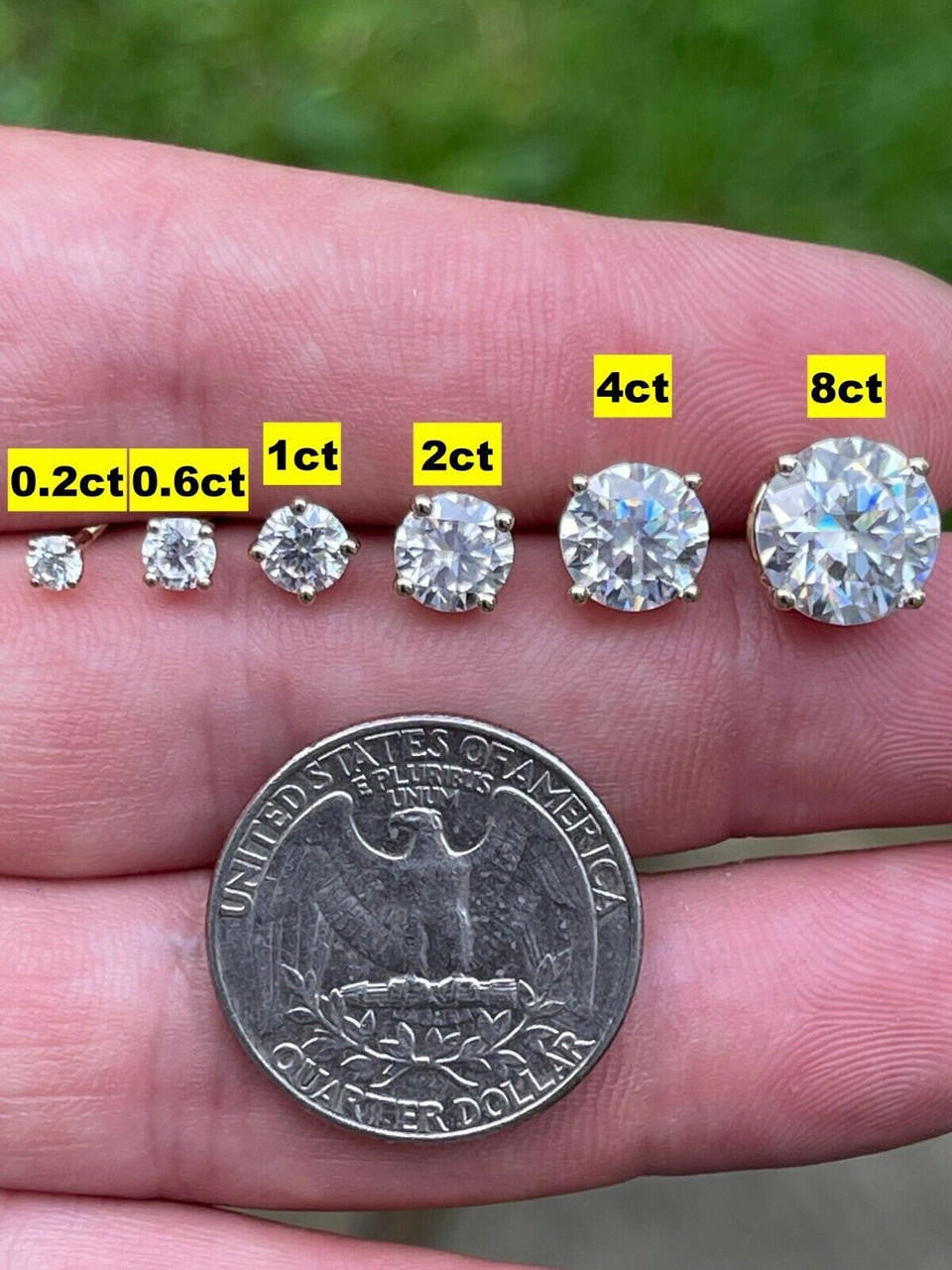 MOISSANITE Solitaire Pushback Stud Earrings - 14k Gold Vermeil 925 Silver - 3mm-10mm - 0.2-8ct