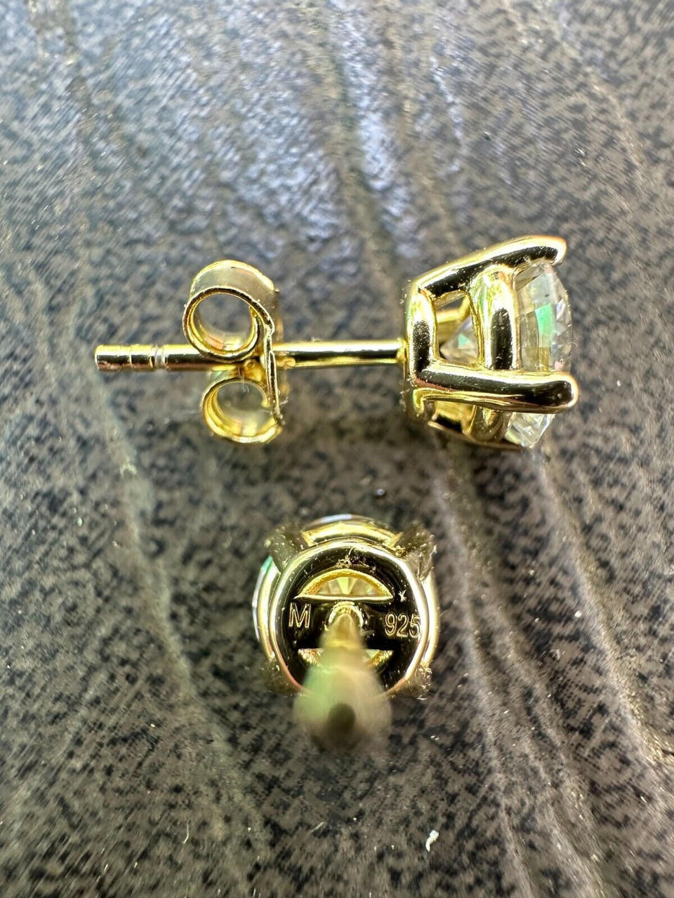 MOISSANITE Solitaire Pushback Stud Earrings - 14k Gold Vermeil 925 Silver - 3mm-10mm - 0.2-8ct
