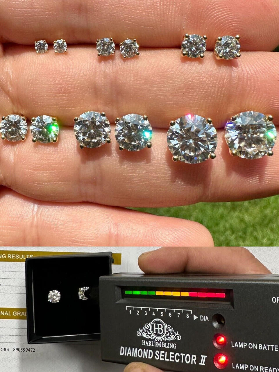 MOISSANITE Solitaire Pushback Stud Earrings - 14k Gold Vermeil 925 Silver - 3mm-10mm - 0.2-8ct