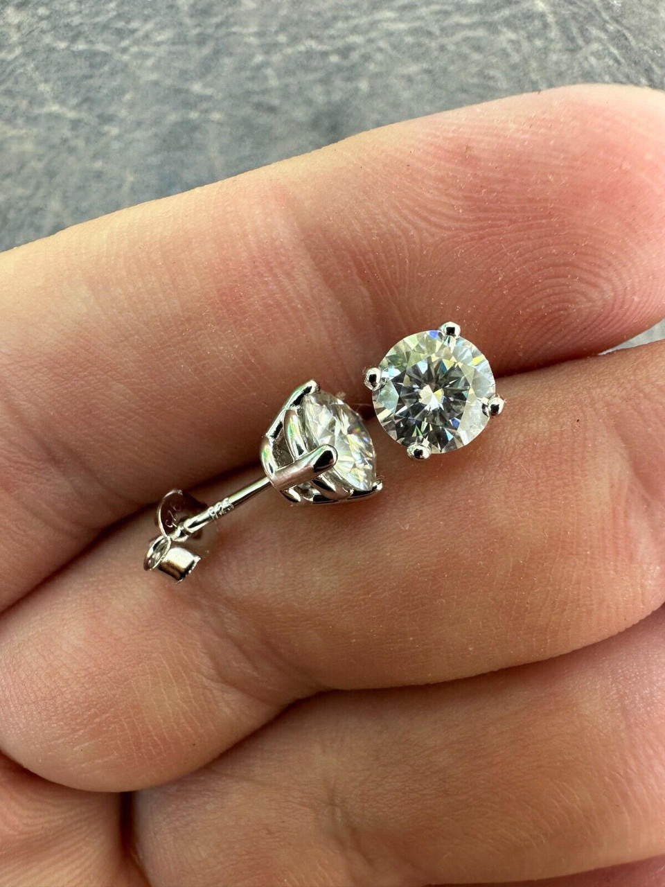 MOISSANITE Solitaire Pushback Stud Earrings - 925 Silver - 3mm-10mm - 0.2-8ct