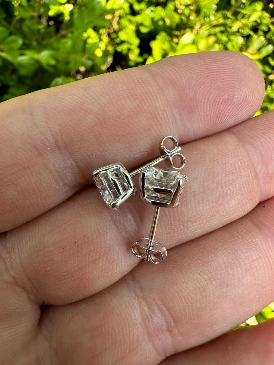 MOISSANITE Solitaire Pushback Stud Earrings - 925 Silver - 3mm-10mm - 0.2-8ct
