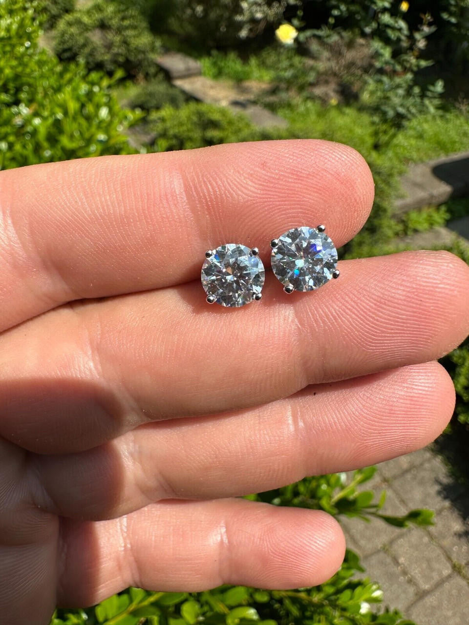 MOISSANITE Solitaire Pushback Stud Earrings - 925 Silver - 3mm-10mm - 0.2-8ct