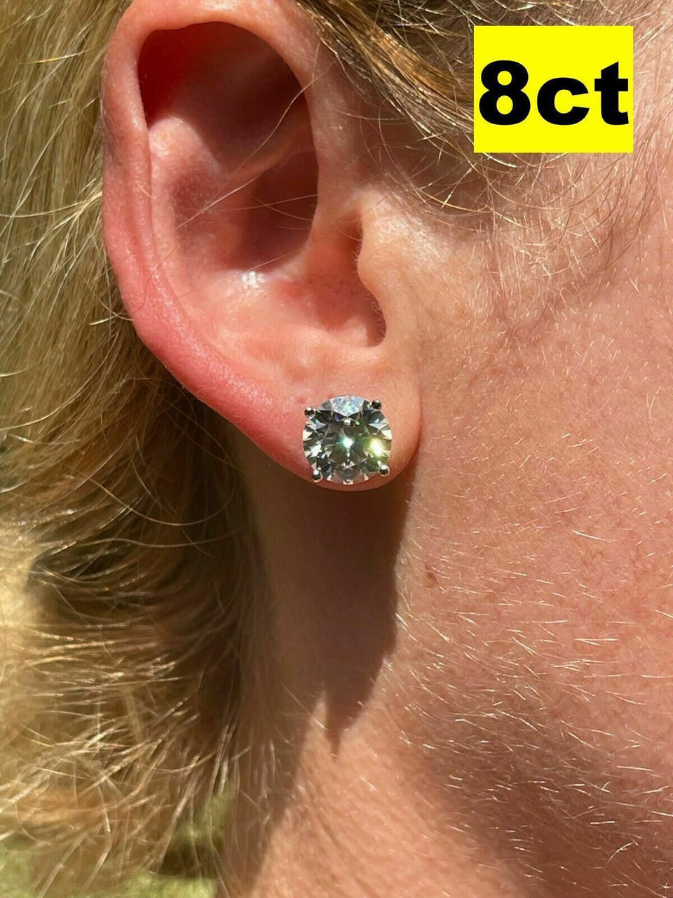 MOISSANITE Solitaire Pushback Stud Earrings - 925 Silver - 3mm-10mm - 0.2-8ct