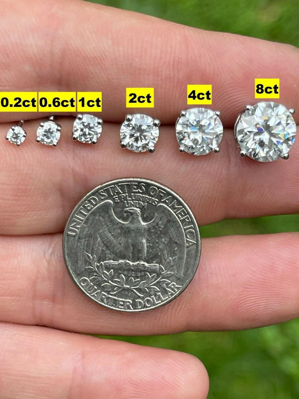 MOISSANITE Solitaire Pushback Stud Earrings - 925 Silver - 3mm-10mm - 0.2-8ct