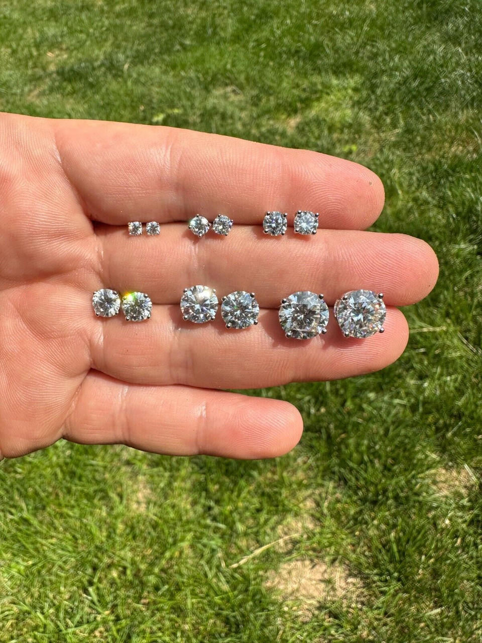 MOISSANITE Solitaire Pushback Stud Earrings - 925 Silver - 3mm-10mm - 0.2-8ct