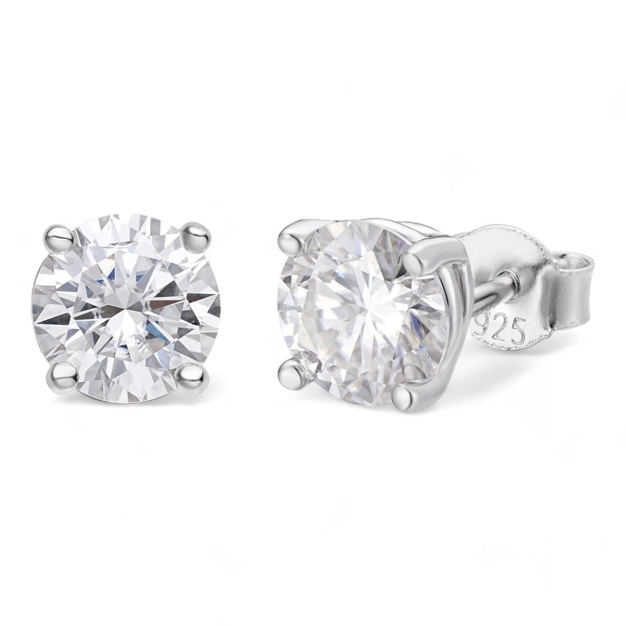 MOISSANITE Solitaire Pushback Stud Earrings - 925 Silver - 3mm-10mm - 0.2-8ct