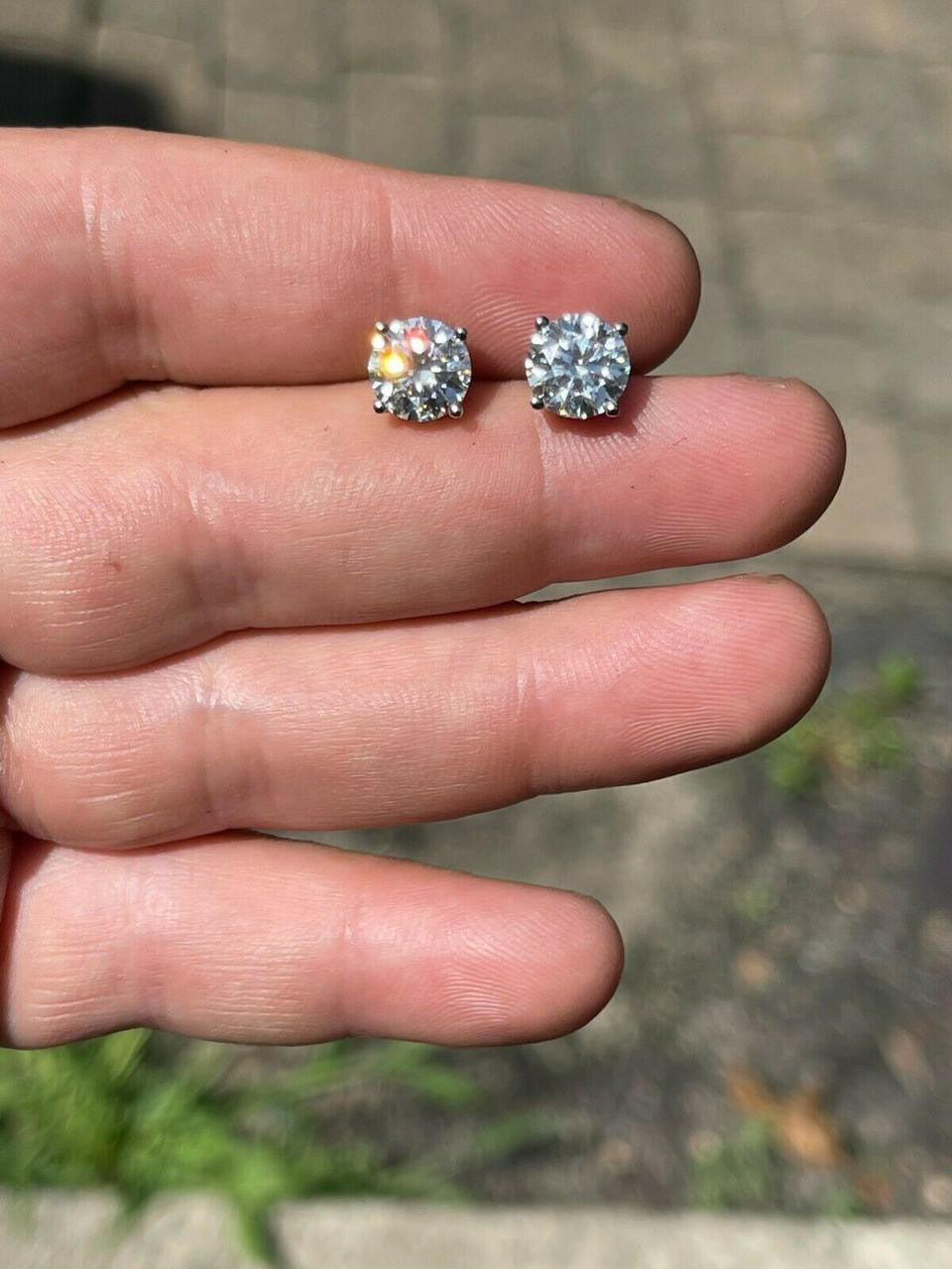 MOISSANITE Solitaire Pushback Stud Earrings - 925 Silver - 3mm-10mm - 0.2-8ct
