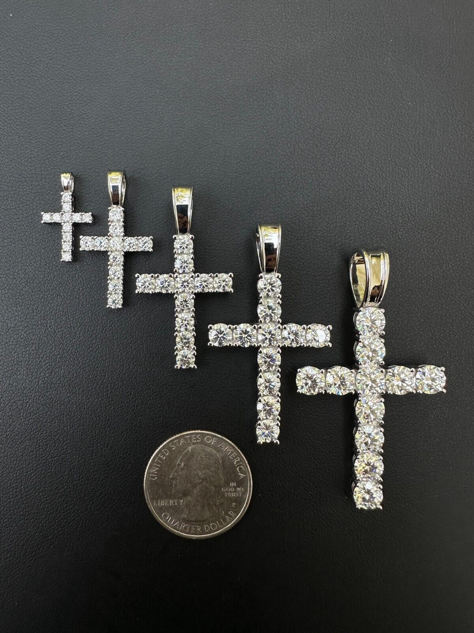 MOISSANITE Tennis Cross Pendant - 10k White Gold - 0.5"-1.75"