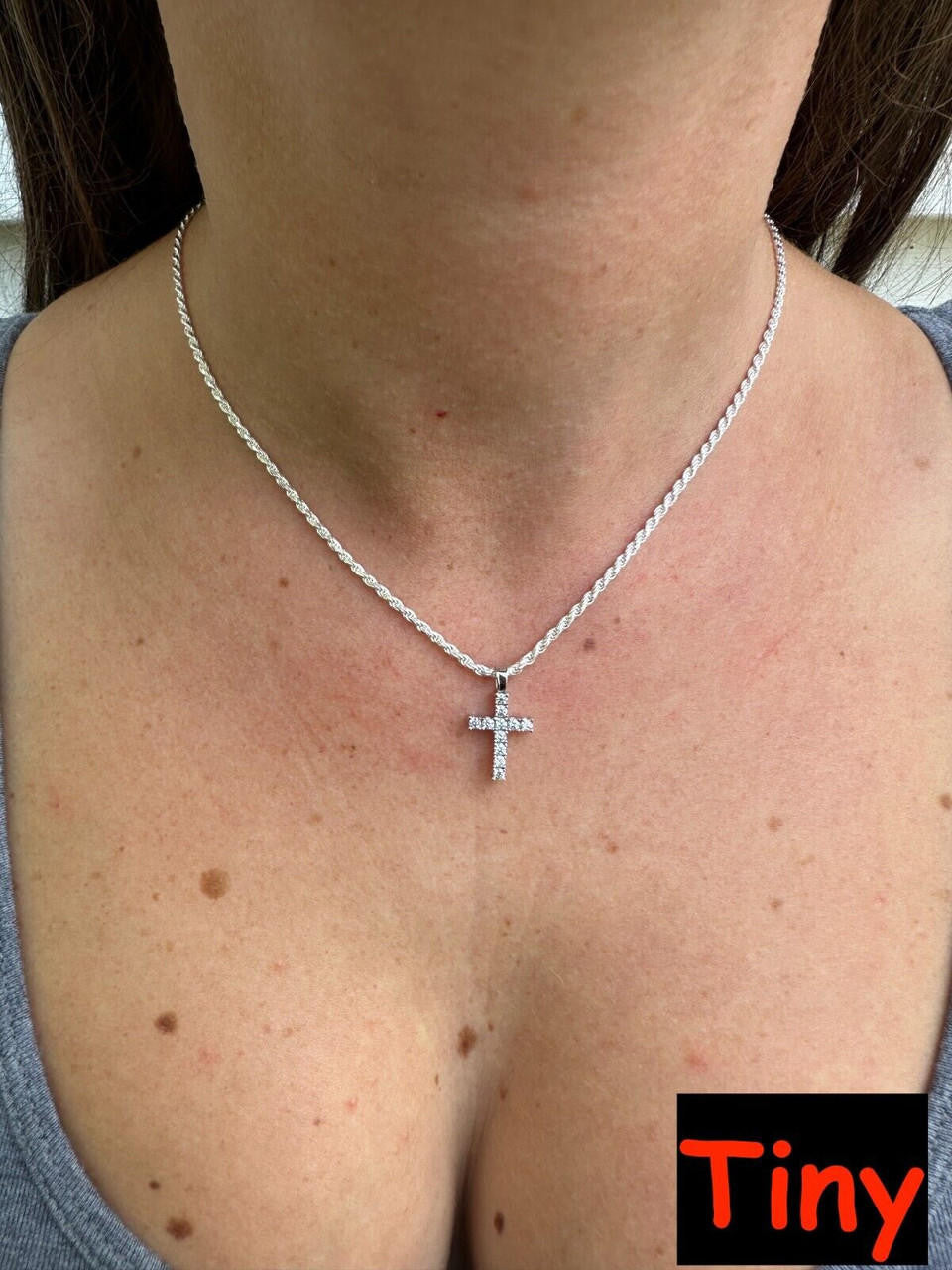 MOISSANITE Tennis Cross Pendant - 10k White Gold - 0.5"-1.75"