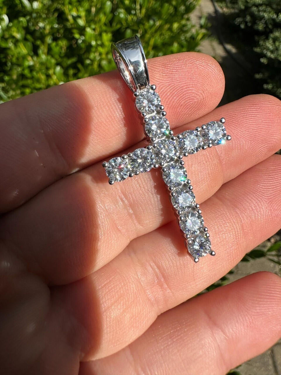 MOISSANITE Tennis Cross Pendant - 10k White Gold - 0.5"-1.75"