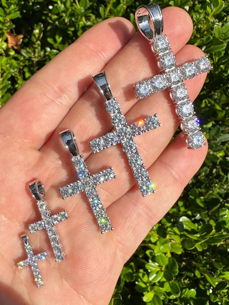 MOISSANITE Tennis Cross Pendant - 10k White Gold - 0.5"-1.75"