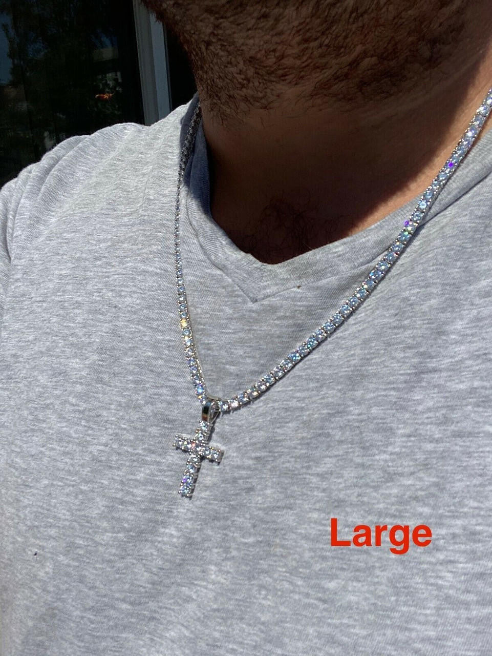 MOISSANITE Tennis Cross Pendant - 10k White Gold - 0.5"-1.75"
