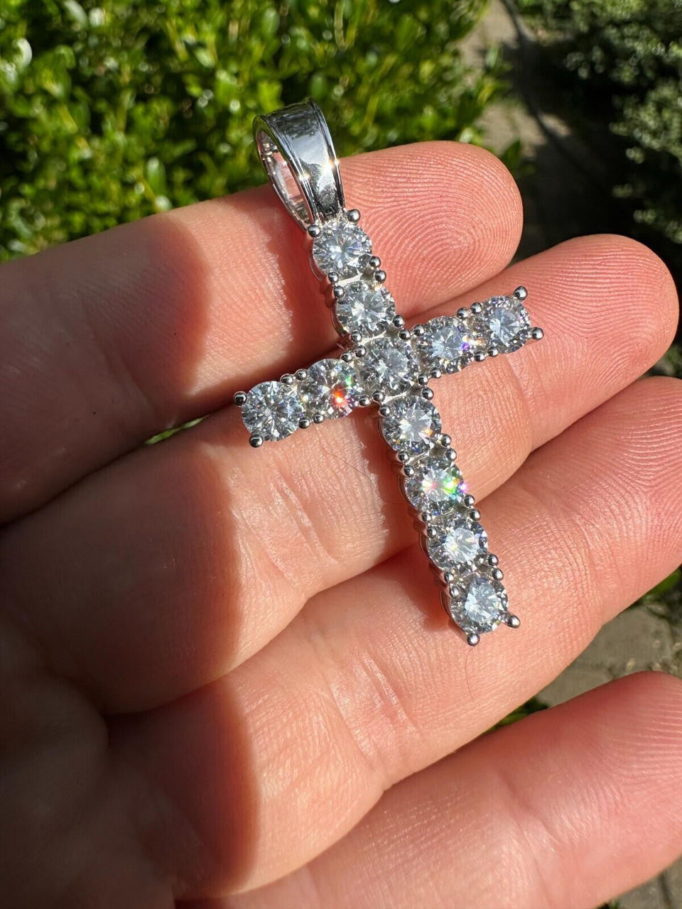 MOISSANITE Tennis Cross Pendant - 10k White Gold - 0.5"-1.75"