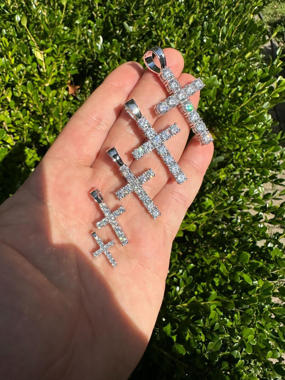 MOISSANITE Tennis Cross Pendant - 10k White Gold - 0.5"-1.75"