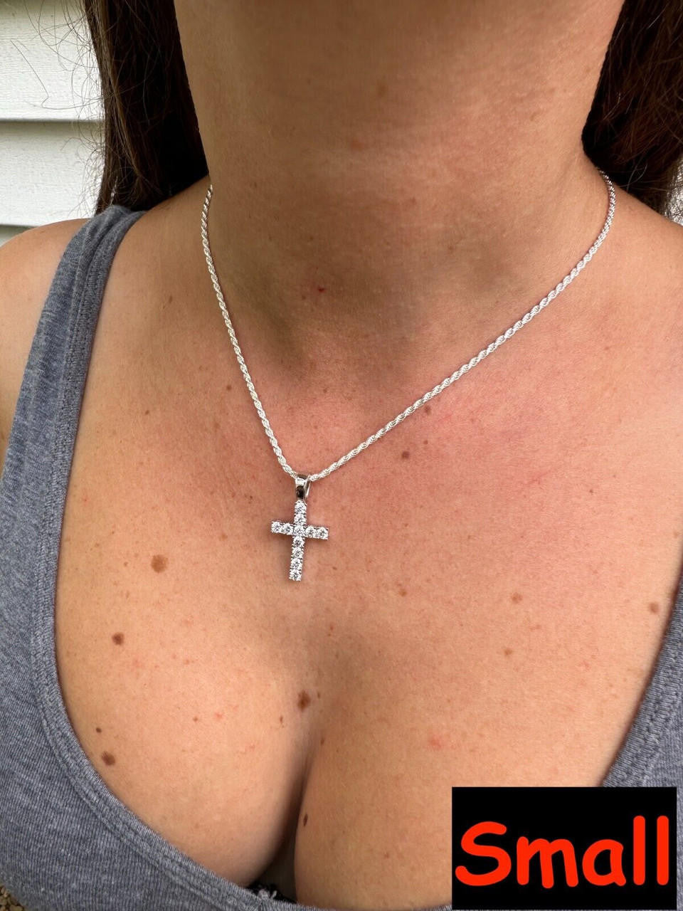 MOISSANITE Tennis Cross Pendant - 10k White Gold - 0.5"-1.75"