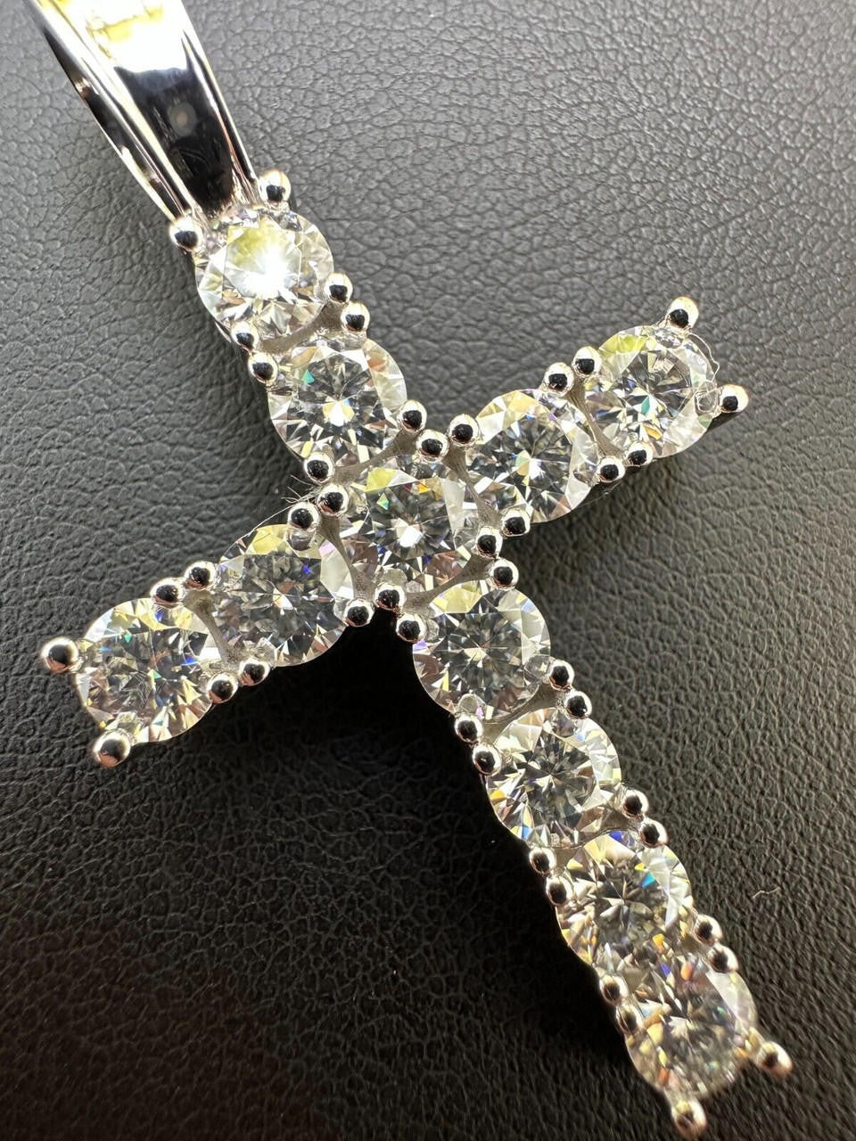 MOISSANITE Tennis Cross Pendant - 10k White Gold - 0.5"-1.75"