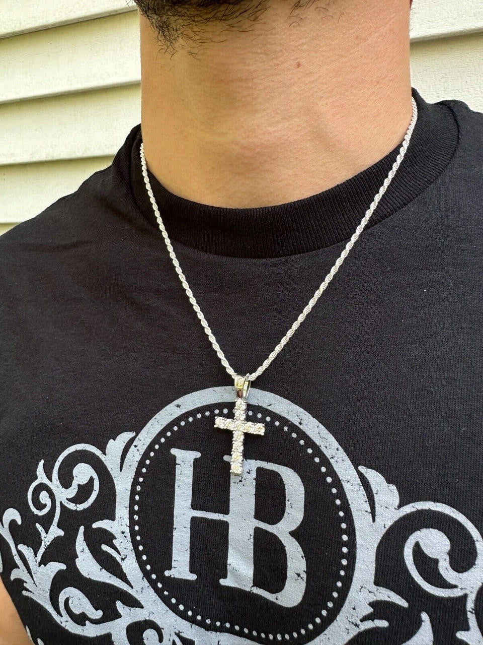 MOISSANITE Tennis Cross Pendant - 10k White Gold - 0.5"-1.75"