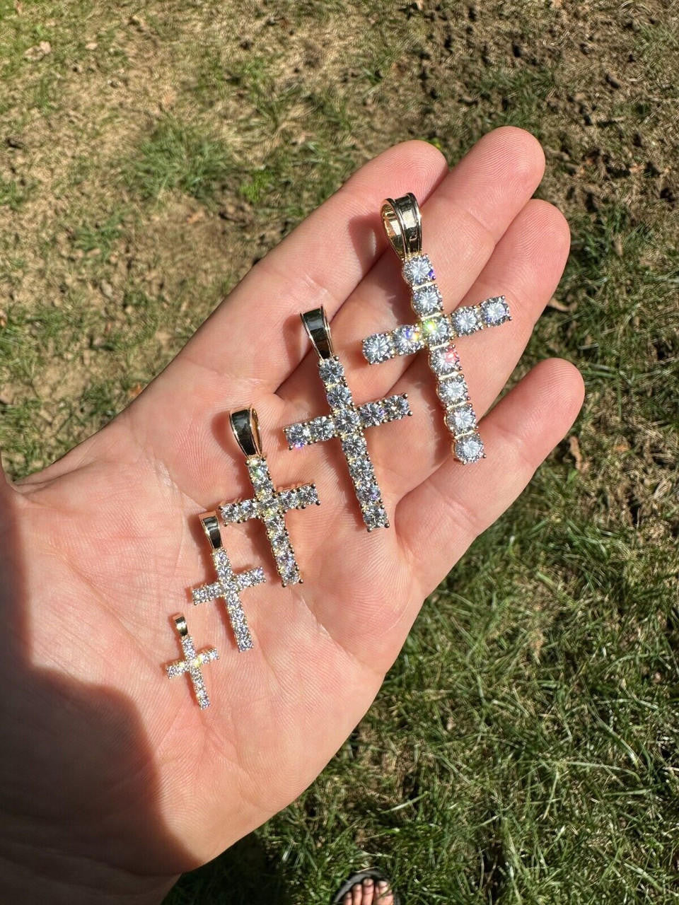 MOISSANITE Tennis Cross Pendant - 10k Gold - 0.5"-1.75"