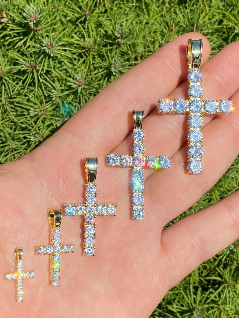 MOISSANITE Tennis Cross Pendant - 10k Gold - 0.5"-1.75"