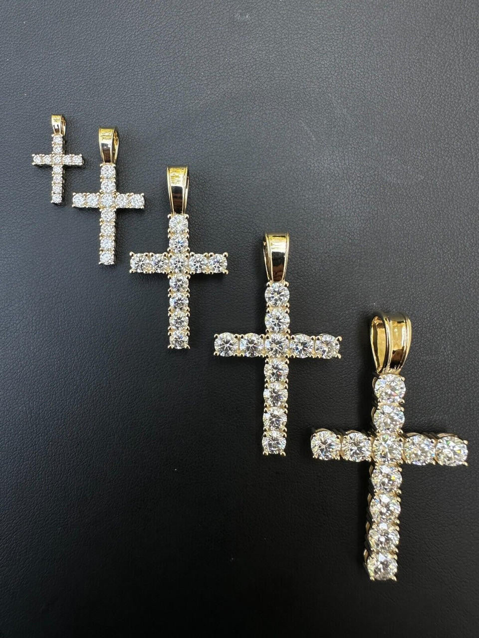 MOISSANITE Tennis Cross Pendant - 10k Gold - 0.5"-1.75"