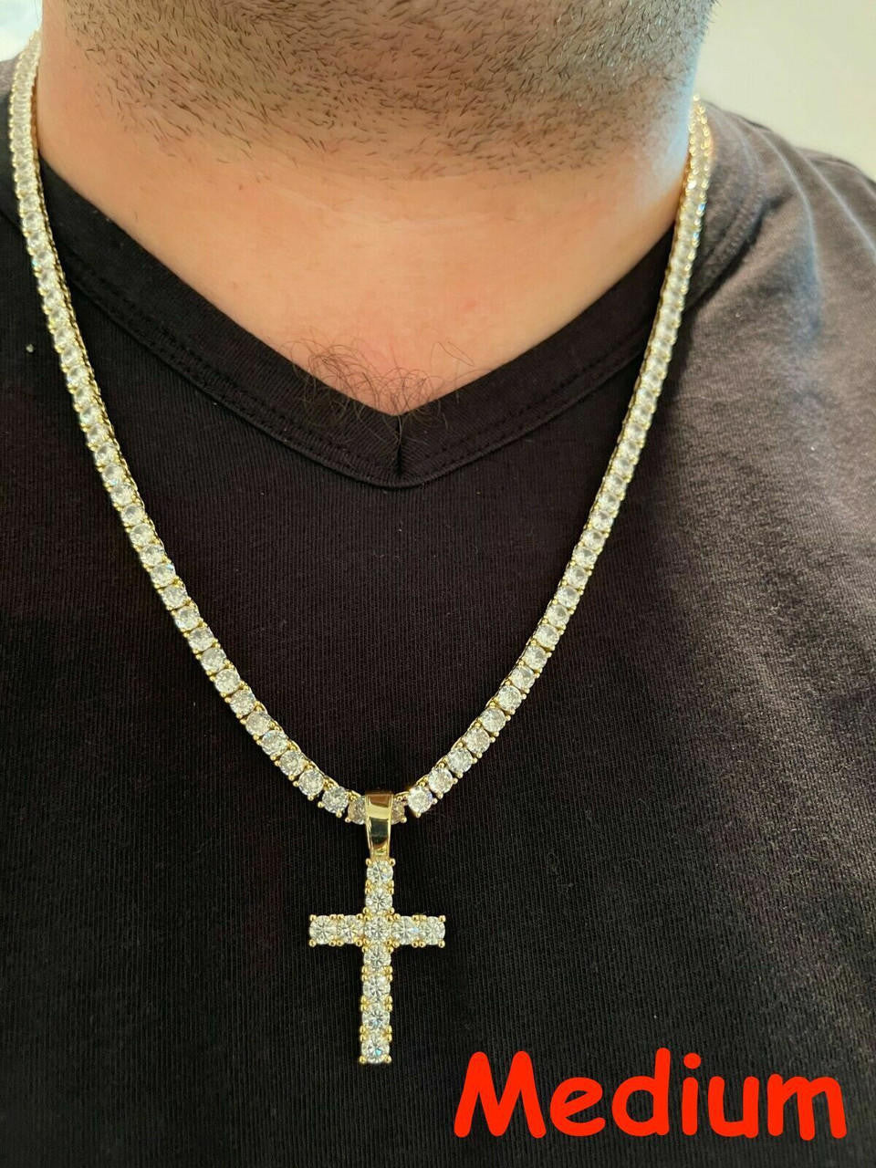 MOISSANITE Tennis Cross Pendant - 10k Gold - 0.5"-1.75"