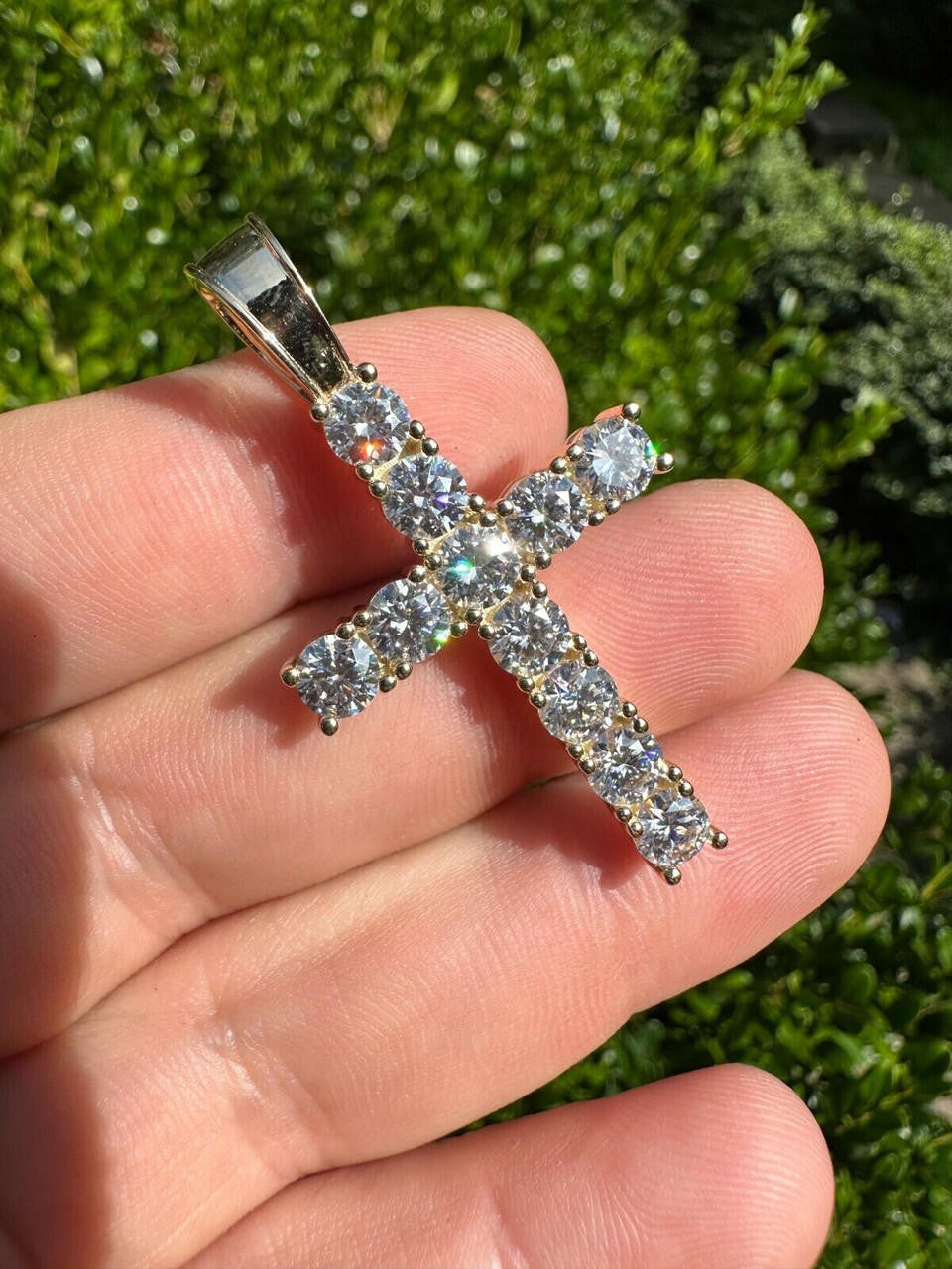MOISSANITE Tennis Cross Pendant - 10k Gold - 0.5"-1.75"