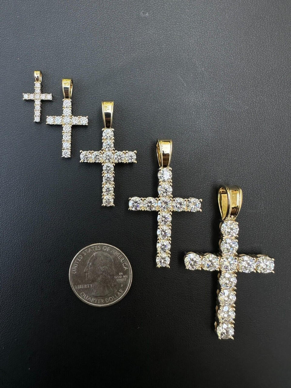 MOISSANITE Tennis Cross Pendant - 10k Gold - 0.5"-1.75"
