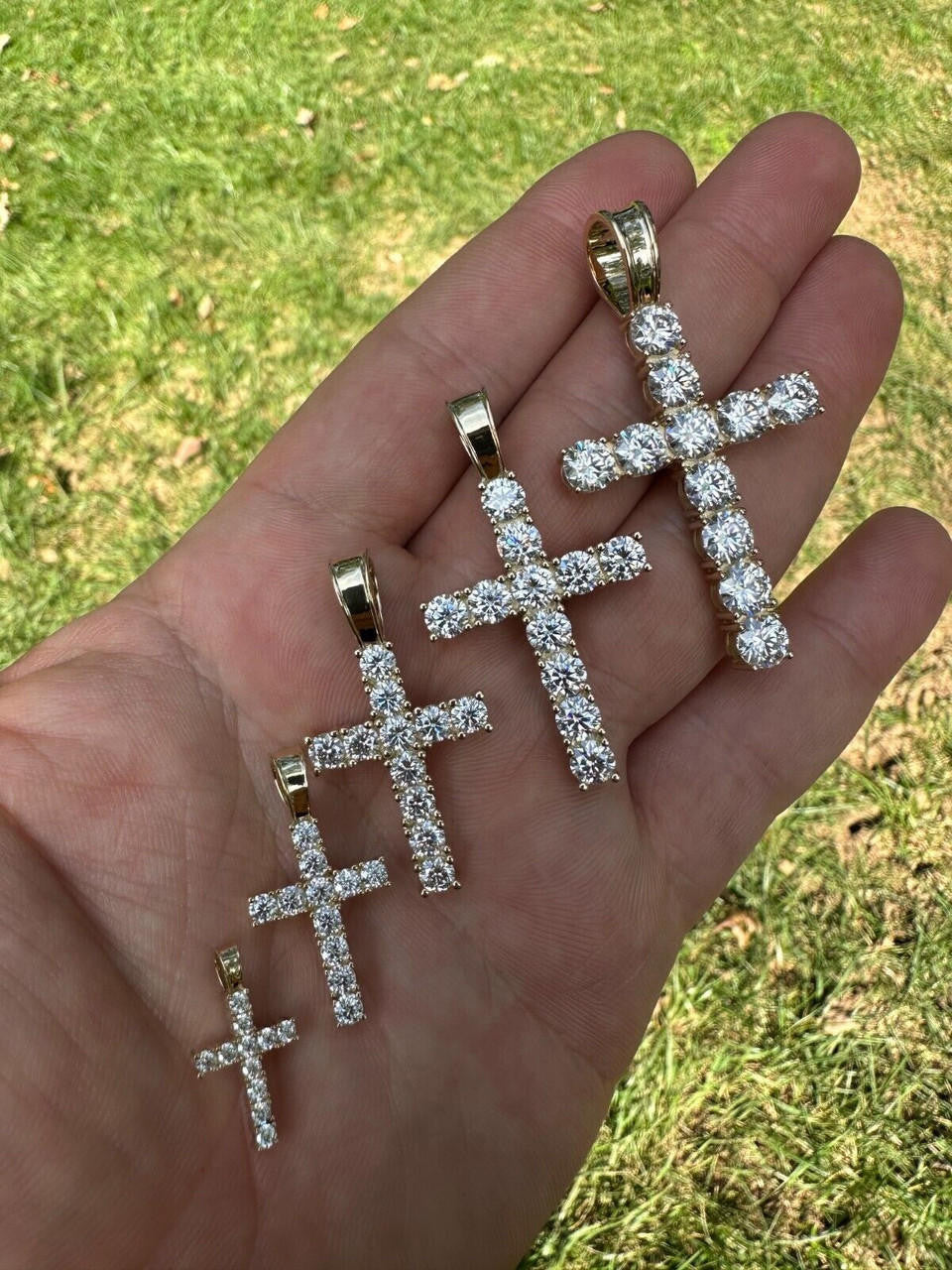 MOISSANITE Tennis Cross Pendant - 10k Gold - 0.5"-1.75"
