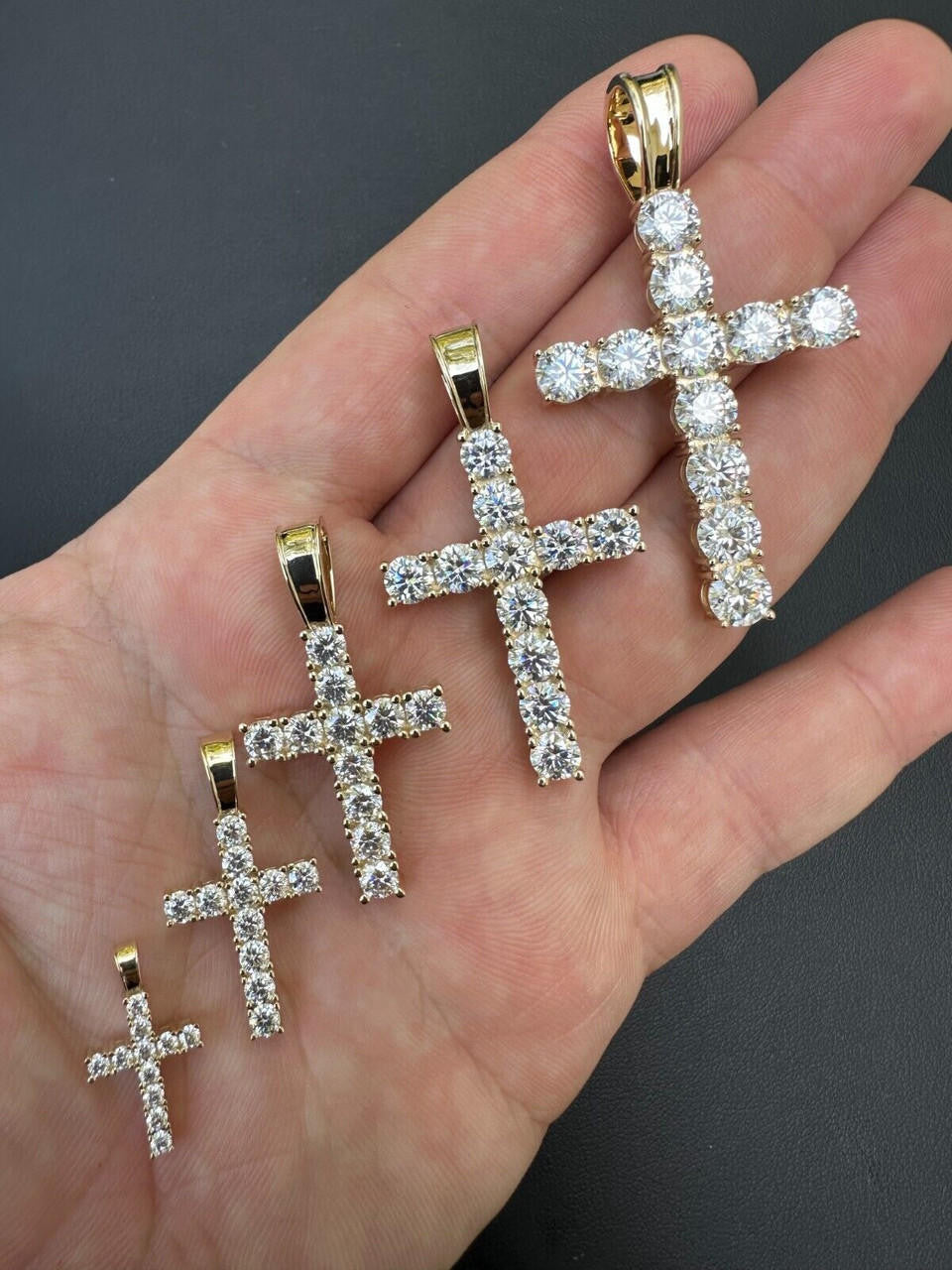 MOISSANITE Tennis Cross Pendant - 10k Gold - 0.5"-1.75"