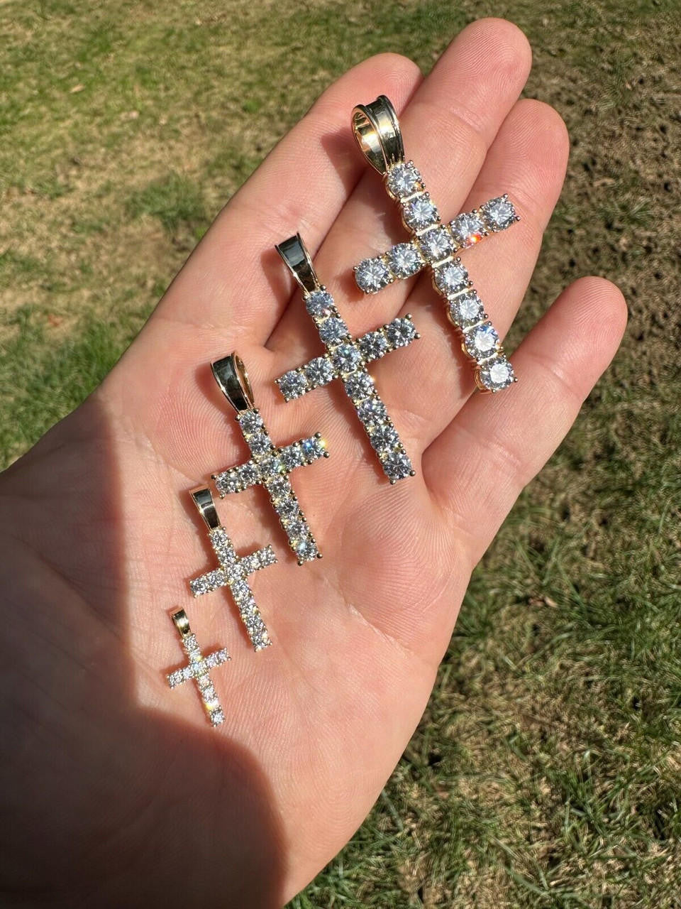 MOISSANITE Tennis Cross Pendant - 10k Gold - 0.5"-1.75"