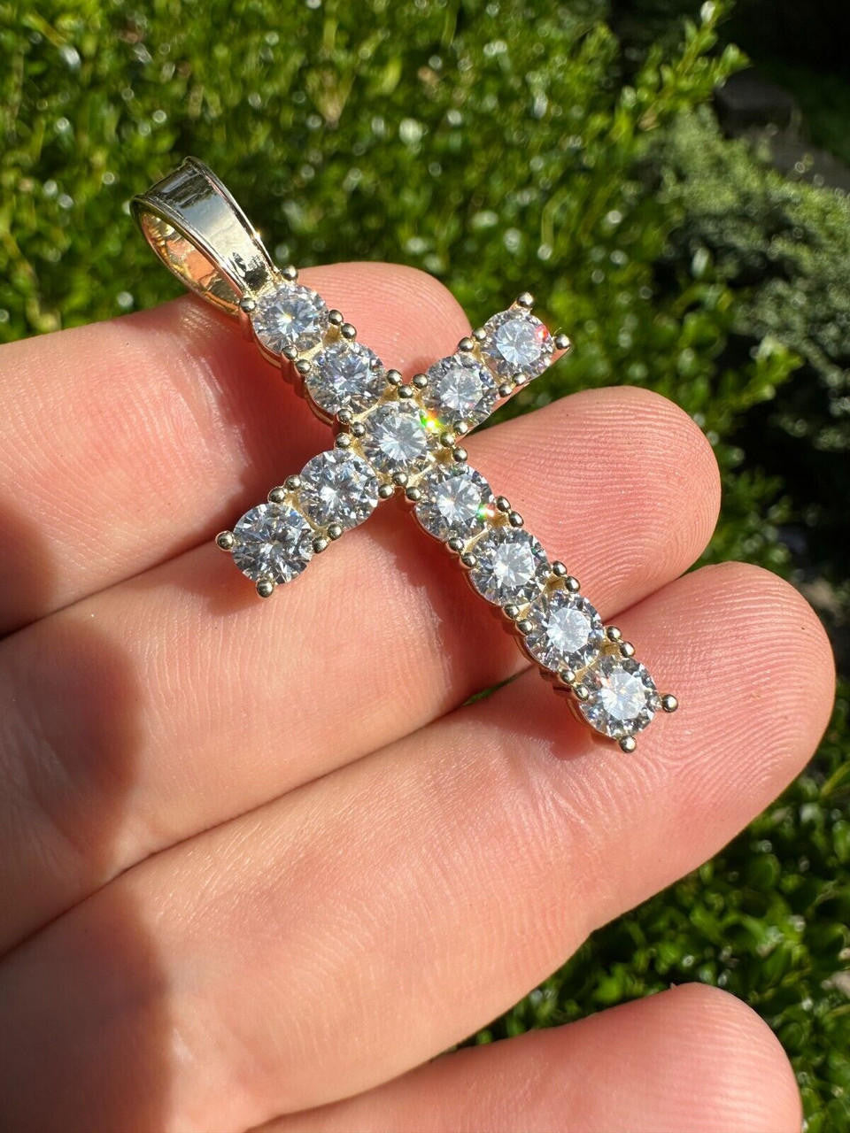MOISSANITE Tennis Cross Pendant - 10k Gold - 0.5"-1.75"