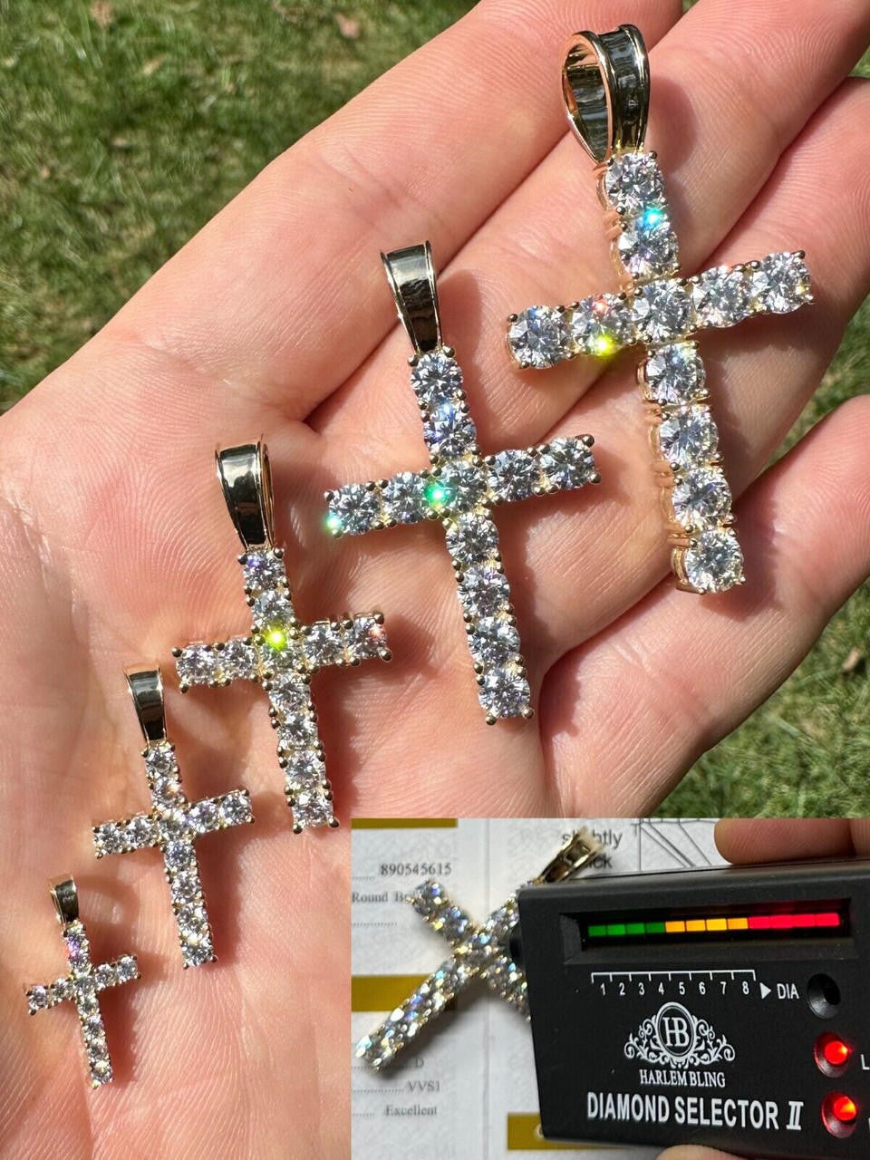 MOISSANITE Tennis Cross Pendant - 10k Gold - 0.5"-1.75"