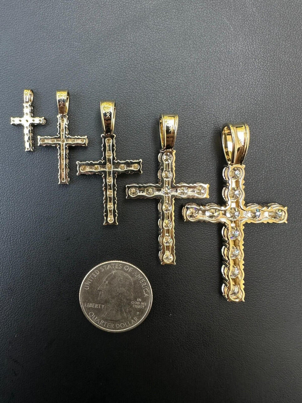 MOISSANITE Tennis Cross Pendant - 10k Gold - 0.5"-1.75"
