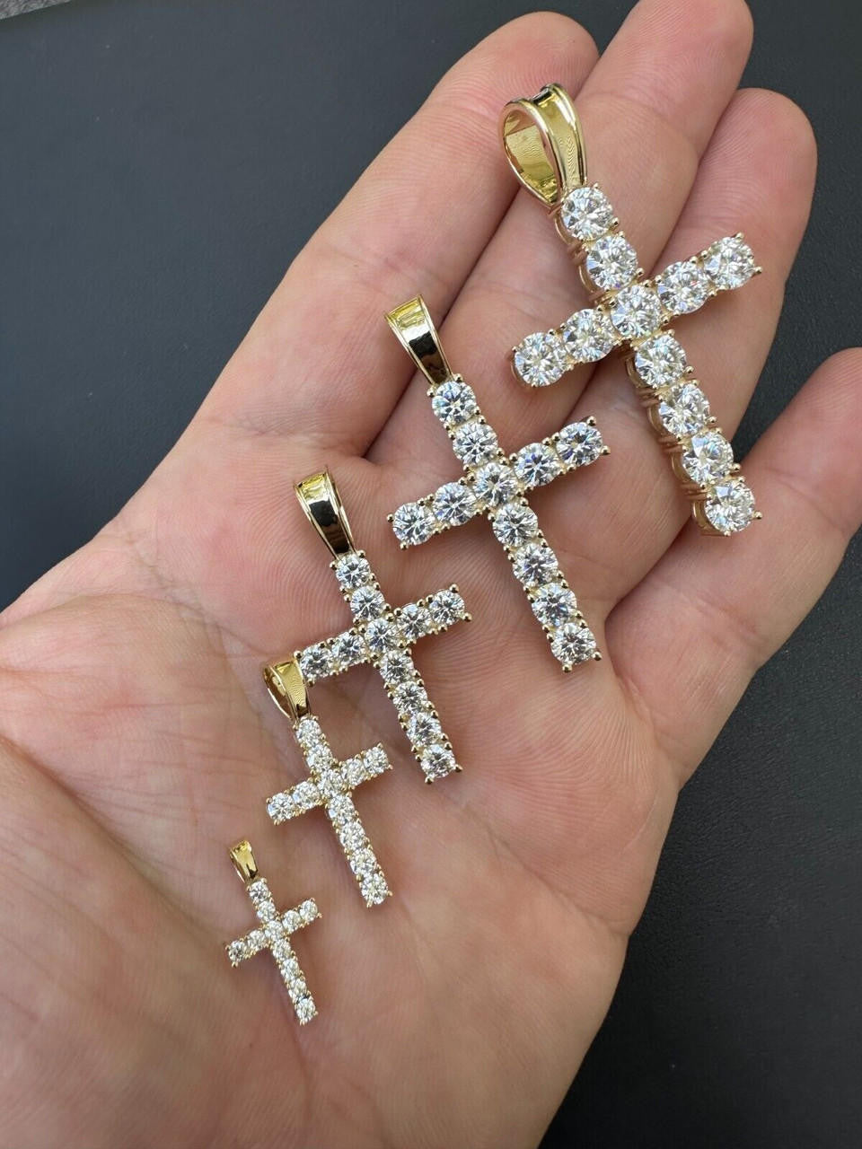 MOISSANITE Tennis Cross Pendant - 10k Gold - 0.5"-1.75"
