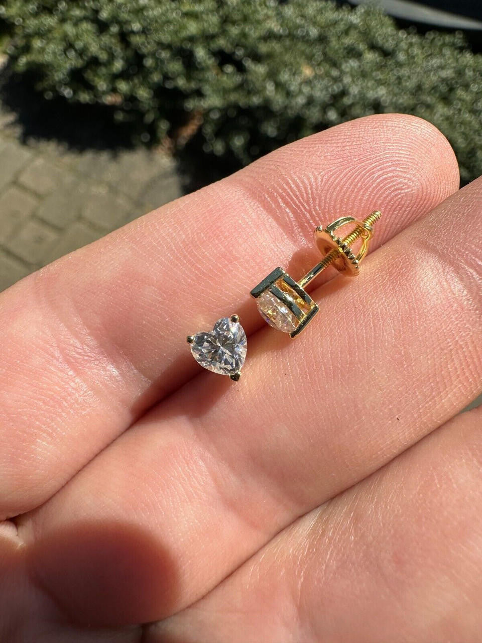 MOISSANITE Heart Shape Solitaire Stud Earrings - 14k Gold Vermeil 925 Silver - 3mm-7mm - 0.2-2.4ct