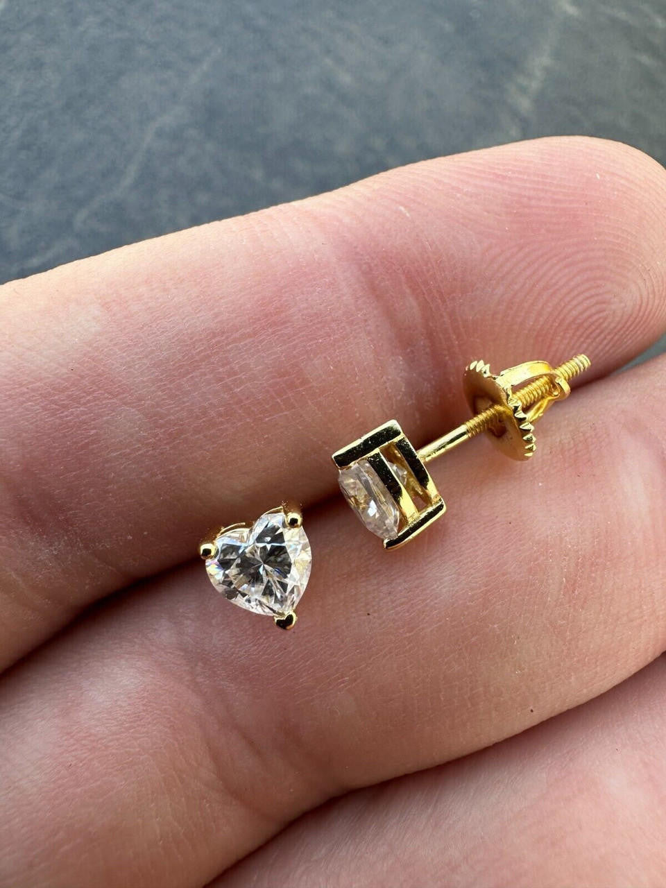 MOISSANITE Heart Shape Solitaire Stud Earrings - 14k Gold Vermeil 925 Silver - 3mm-7mm - 0.2-2.4ct