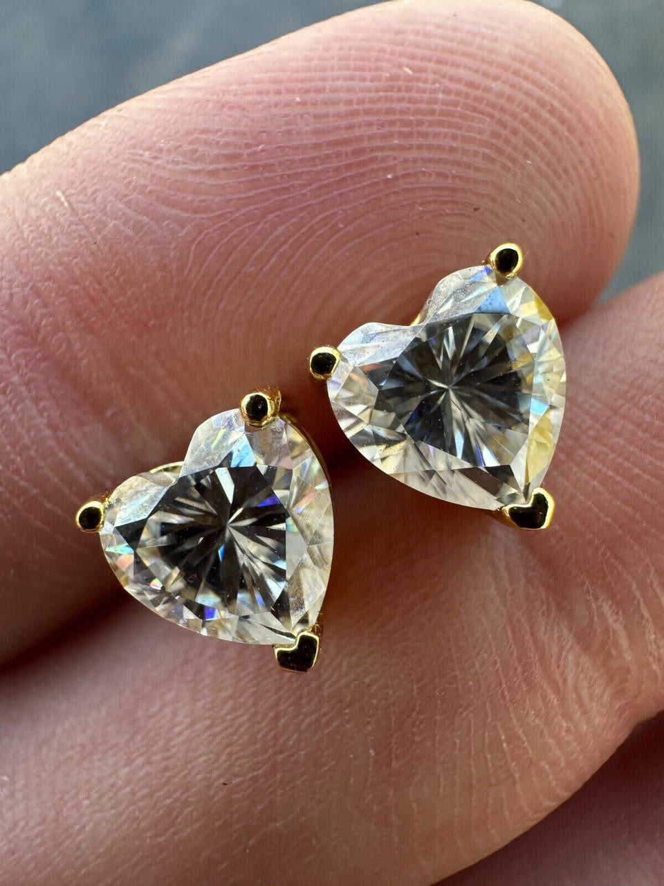 MOISSANITE Heart Shape Solitaire Stud Earrings - 14k Gold Vermeil 925 Silver - 3mm-7mm - 0.2-2.4ct