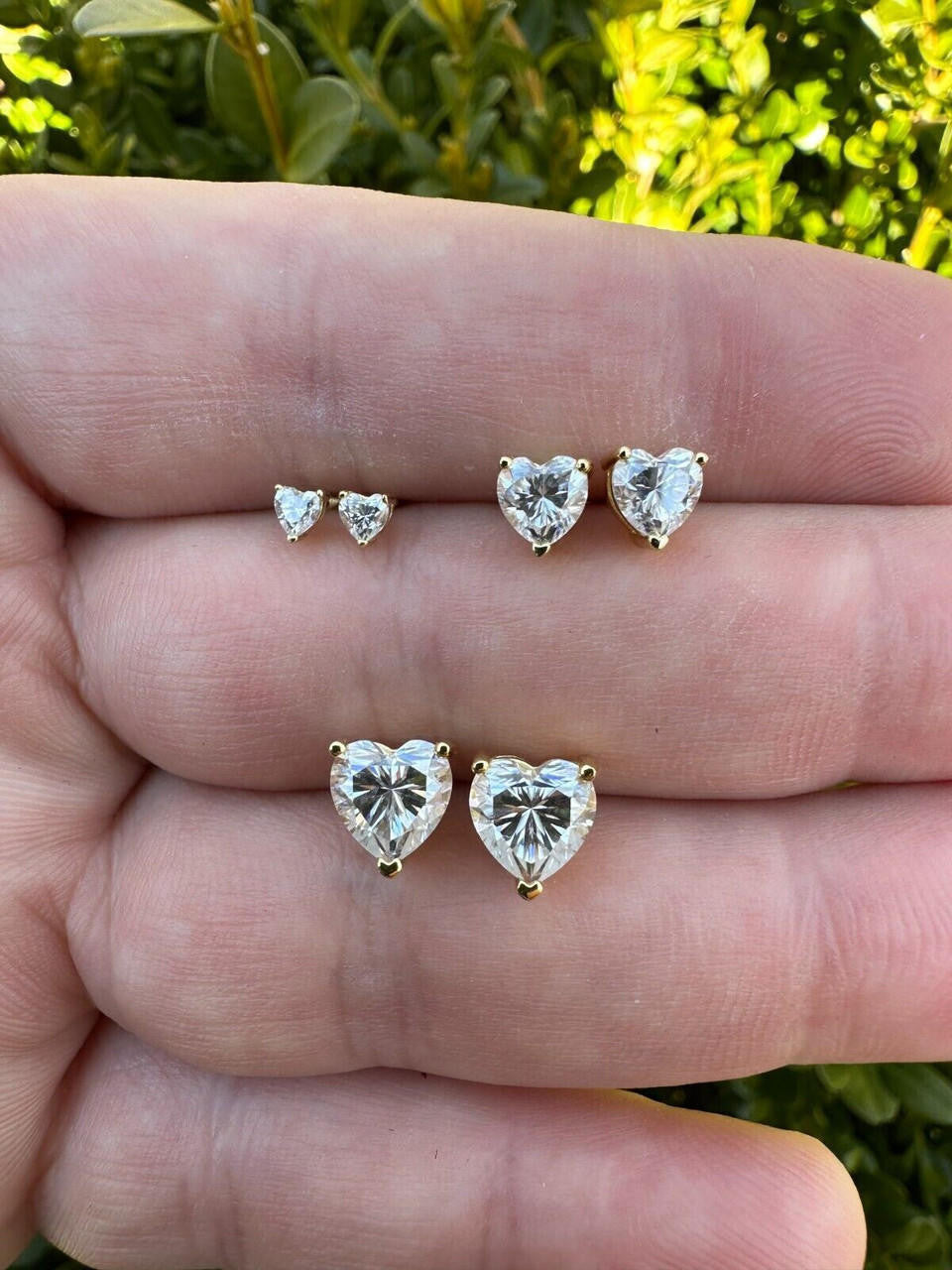 MOISSANITE Heart Shape Solitaire Stud Earrings - 14k Gold Vermeil 925 Silver - 3mm-7mm - 0.2-2.4ct