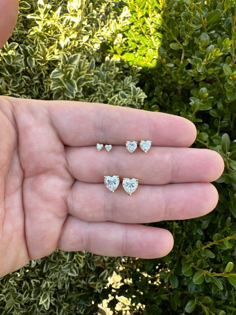 MOISSANITE Heart Shape Solitaire Stud Earrings - 14k Gold Vermeil 925 Silver - 3mm-7mm - 0.2-2.4ct