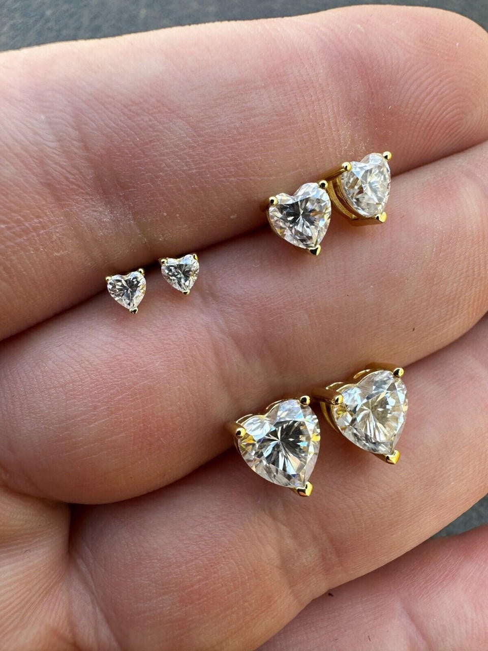 MOISSANITE Heart Shape Solitaire Stud Earrings - 14k Gold Vermeil 925 Silver - 3mm-7mm - 0.2-2.4ct