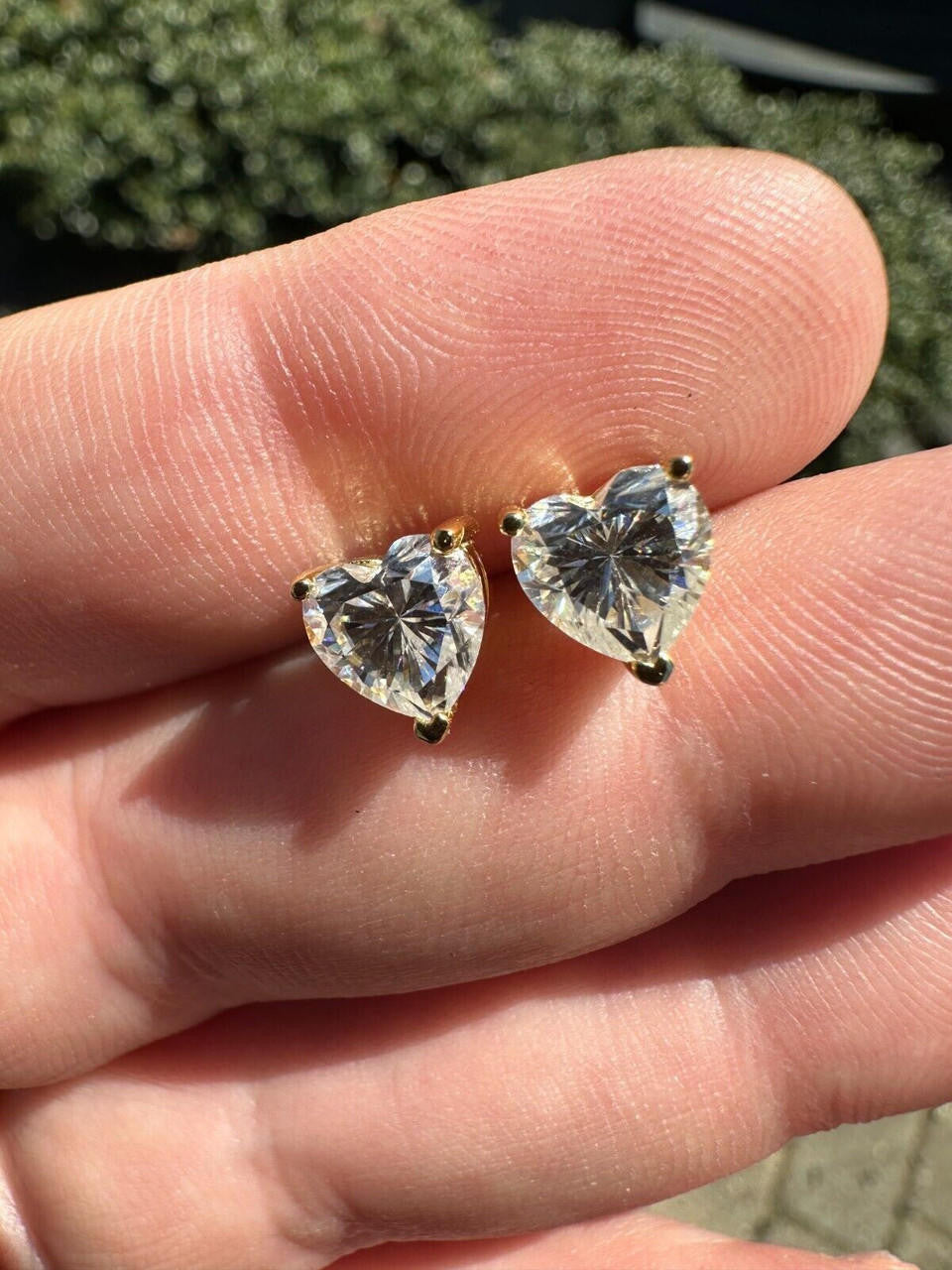 MOISSANITE Heart Shape Solitaire Stud Earrings - 14k Gold Vermeil 925 Silver - 3mm-7mm - 0.2-2.4ct