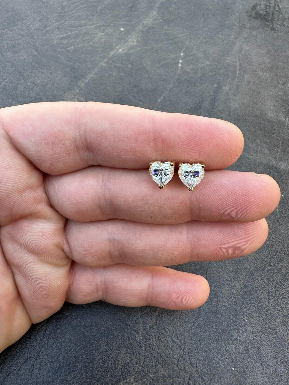 MOISSANITE Heart Shape Solitaire Stud Earrings - 14k Gold Vermeil 925 Silver - 3mm-7mm - 0.2-2.4ct