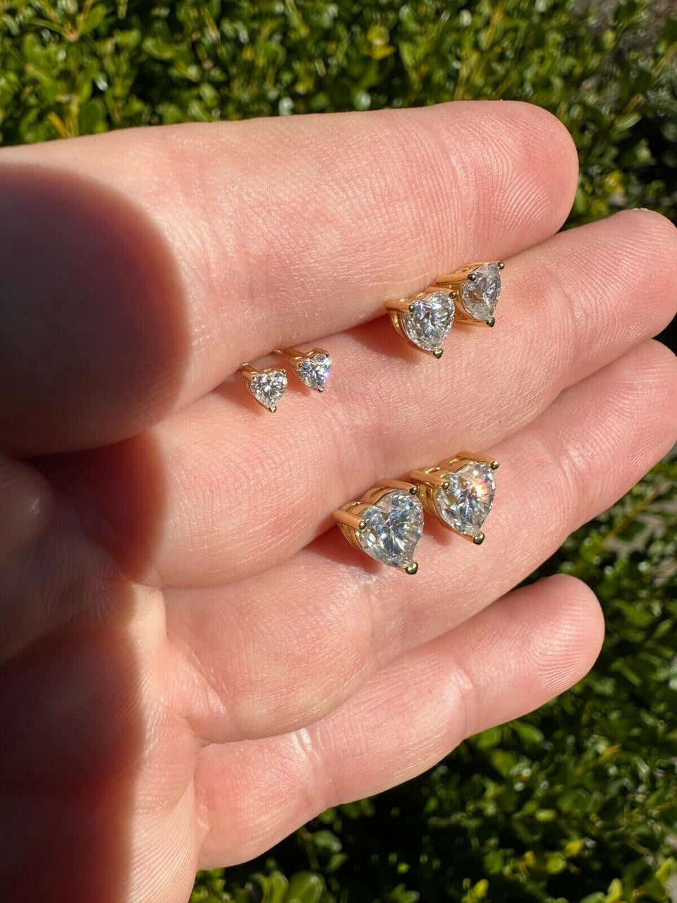 MOISSANITE Heart Shape Solitaire Stud Earrings - 14k Gold Vermeil 925 Silver - 3mm-7mm - 0.2-2.4ct