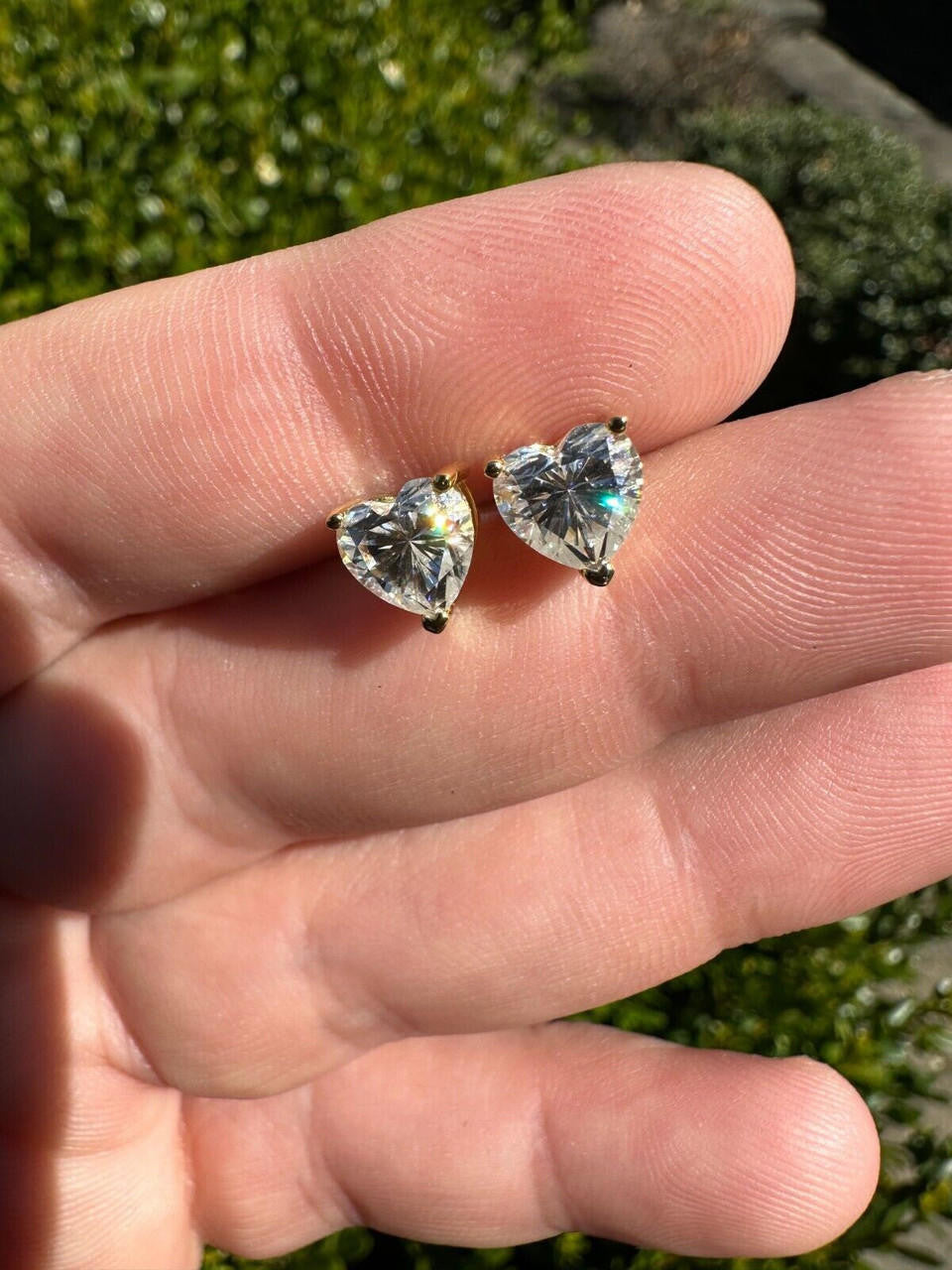 MOISSANITE Heart Shape Solitaire Stud Earrings - 14k Gold Vermeil 925 Silver - 3mm-7mm - 0.2-2.4ct