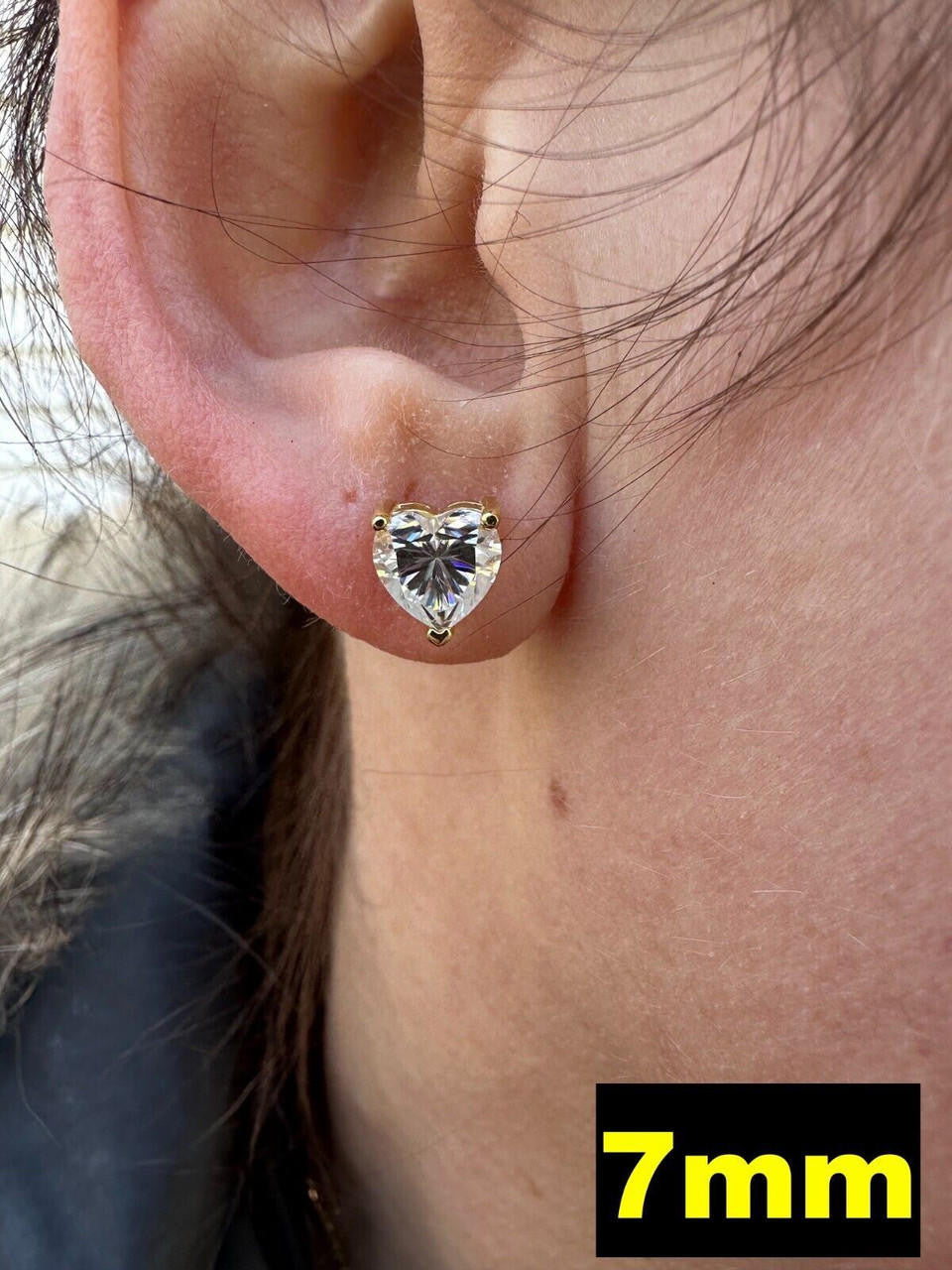 MOISSANITE Heart Shape Solitaire Stud Earrings - 14k Gold Vermeil 925 Silver - 3mm-7mm - 0.2-2.4ct