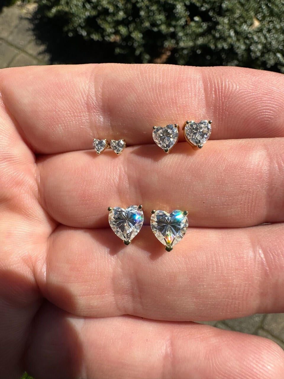 MOISSANITE Heart Shape Solitaire Stud Earrings - 14k Gold Vermeil 925 Silver - 3mm-7mm - 0.2-2.4ct