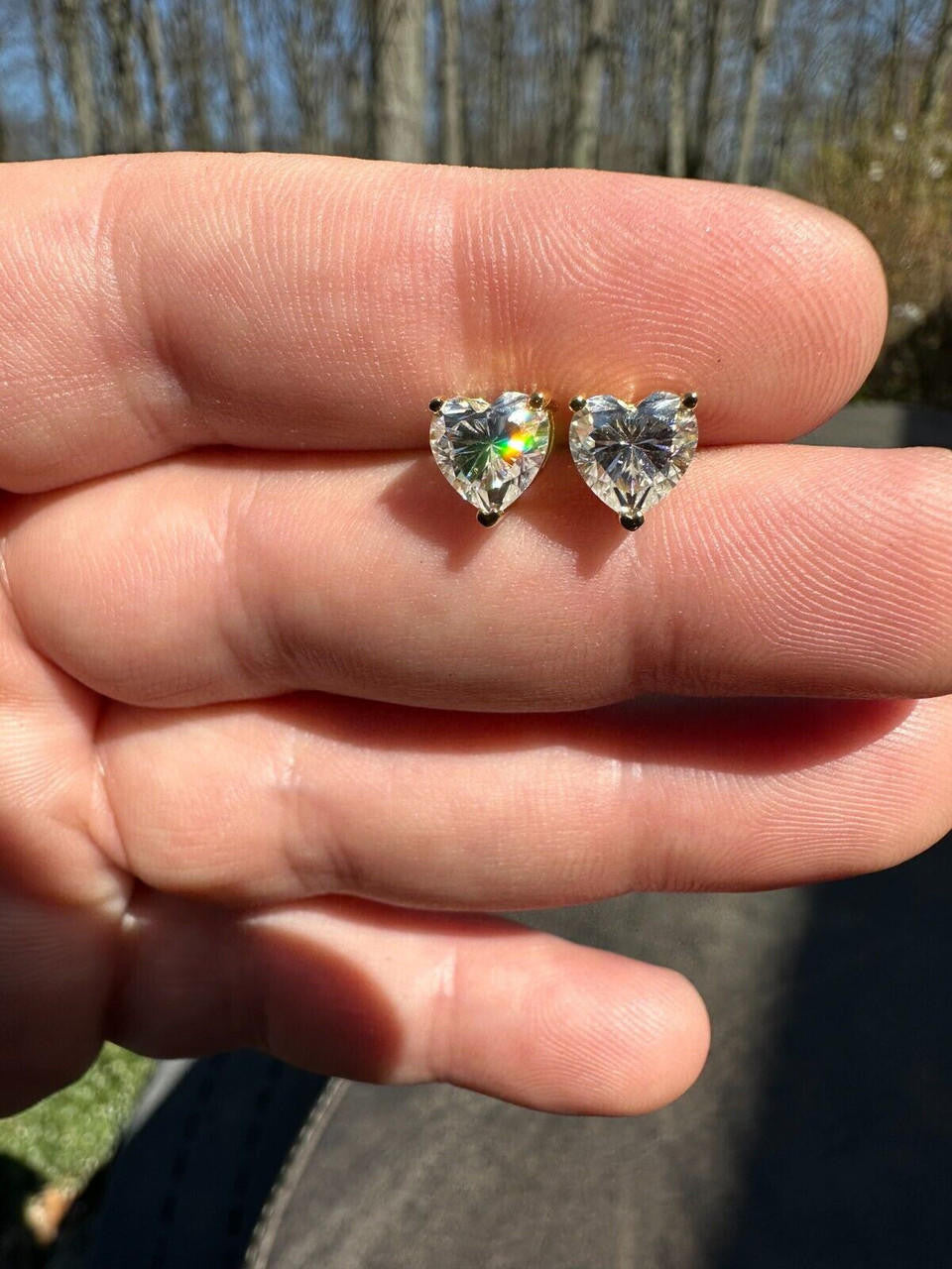 MOISSANITE Heart Shape Solitaire Stud Earrings - 14k Gold Vermeil 925 Silver - 3mm-7mm - 0.2-2.4ct