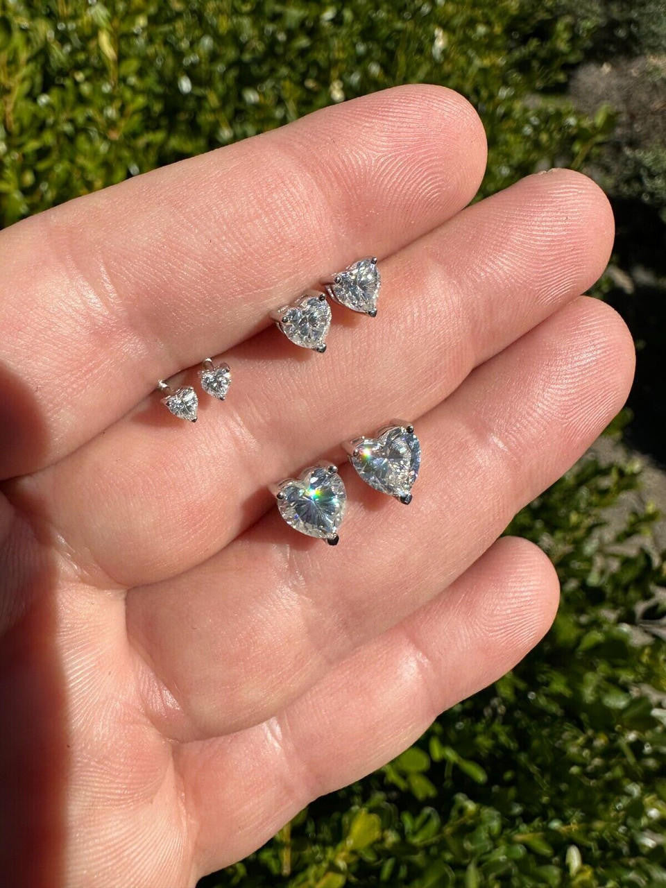 MOISSANITE Heart Shape Solitaire Stud Earrings - 925 Silver - 3mm-7mm - 0.2-2.4ct