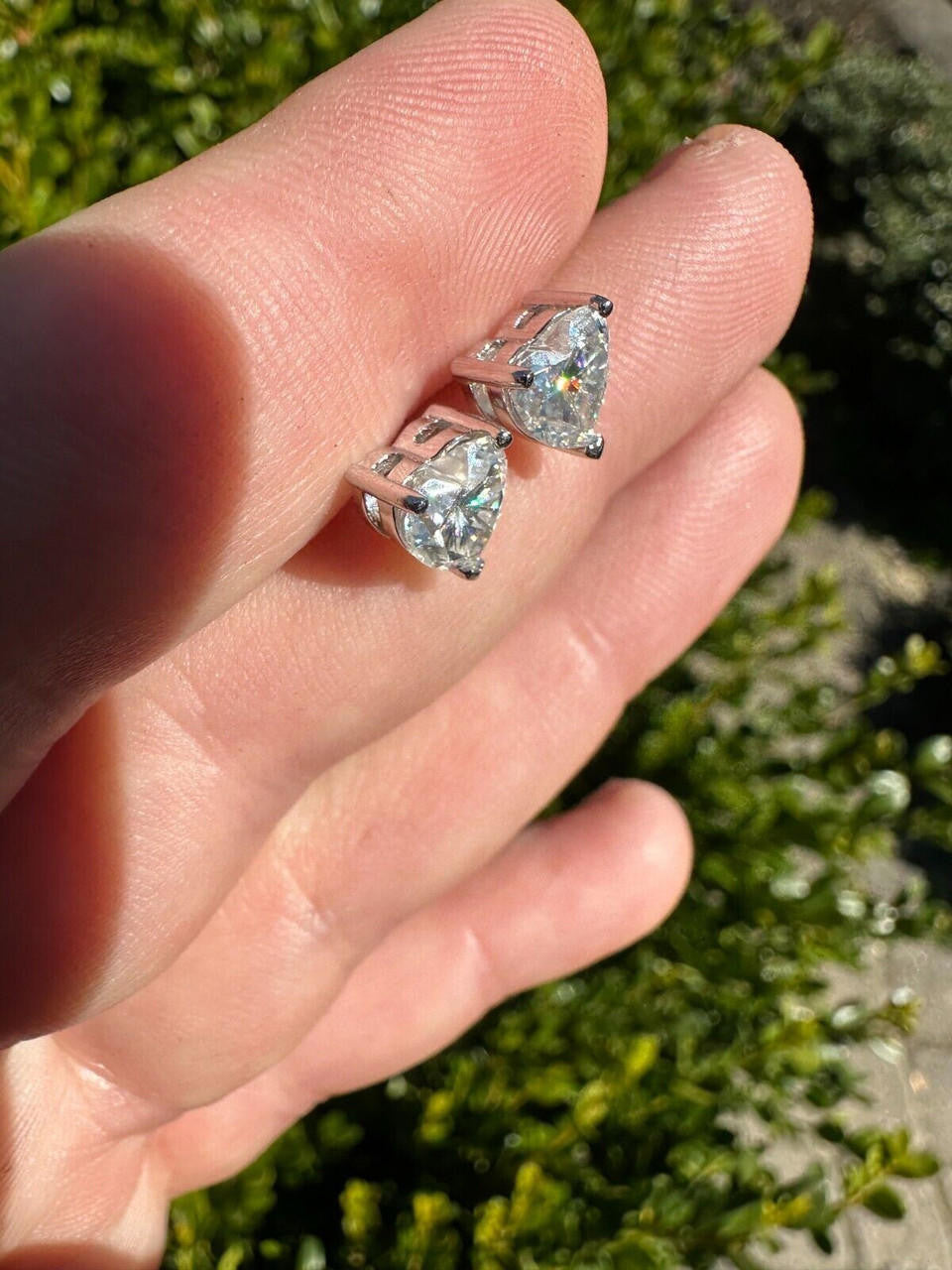 MOISSANITE Heart Shape Solitaire Stud Earrings - 925 Silver - 3mm-7mm - 0.2-2.4ct